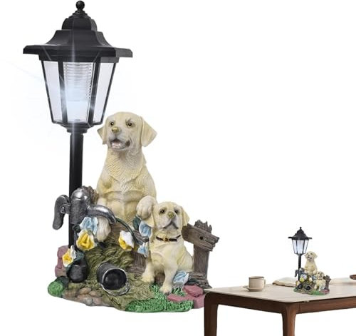 Mxshc Statue de Jardin pour Chien avec lumière, Sculpture de Chien d'extérieur,Figurine d'art de Jardin avec lumière Solaire | Figurine de Collection Unique pour décorations artistiques de Patio,