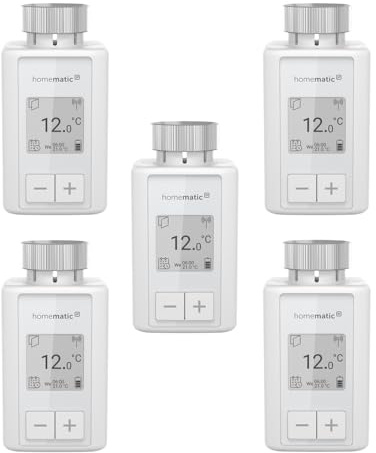 Homematic IP 5er Set Smart Home Heizkörperthermostat – Flex, digitaler Thermostat Heizung, Steuerung per App, Alexa, Google Assistant, einfache Installation, Energie sparen, 160230A0