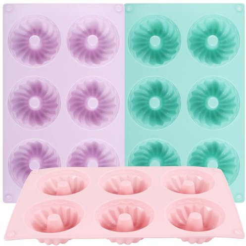 Guniata 3 Pcs Savarin Cake Mould Set Silicone Baking Mold 6 Cavity Baking Pan Fluted Tube Cake Pan Nonstick Cupcake Mould BPA Baking Tray Reusable Baking Cake Mould for Cupcakes Biscuit Cheesecak