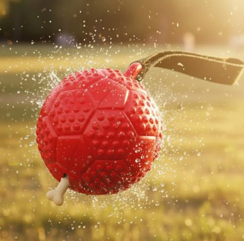 Fuzzl Chuck & Treat Fußball aus Naturkautschuk, langlebig, Kauspielzeug für aggressive Kauer, starkes Hundespielzeug für Hunde, langlebiges Welpenspielzeug, 13 cm, Rot