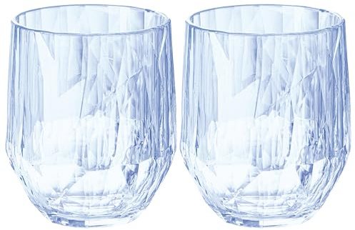 koziol Superglas Club No. 24, 2 Stück, 400 ml, Rotwein-Tumbler, Glas aus kristallklarem Kunststoff, luxuriös, unzerbrechlich, wiederverwendbar, Party, Camping, 2er Set (Transparent Aquamarin)