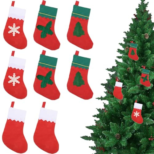 Weihnachtsstrümpfe, Weihnachtsstrümpfe, Baumschmuck, einschließlich 2 Schneeflocken, 2 rote, 2 Blätter und 2 Baumstile, DIY-Projekte, Geschenkanhänger, Ornamente, lustige Aktivitäten zu Hause, 8 Stück