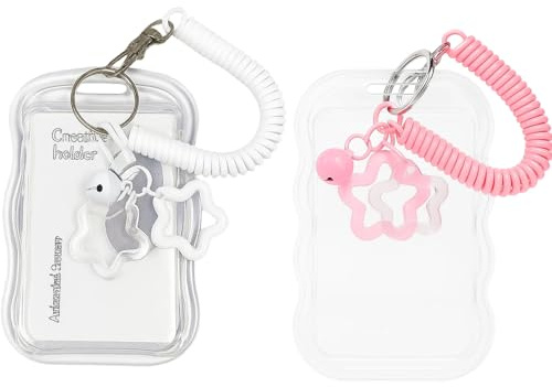 2st Kpop Photocard Hülle mit Glocken-Anhänger - Doppelpack Ausweishülle für Busfahrkarte, Schülerausweis & Sammelkarten | Inkl. Federband für Rucksack & Schlüssel