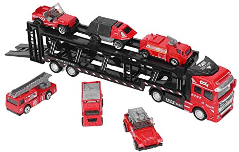 RIZGHWOY Set di 6 Camion Bisarca per Auto con Funzione di Arretramento, Design Realistico di Camion dei Pompieri, Materiale in Lega, per Giochi di Ruolo e Collezionismo di Modelli, Giocattolo Ideale