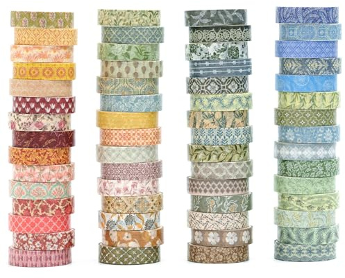 YUBX Set di 60 rotoli di nastro adesivo Washi con motivi geometrici, eleganti, decorativi, sottili, per arte, artigianato fai da te, diari, agende, album di ritagli, confezioni (giorni passati)