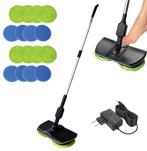 Emocioni mopa eléctrica inalámbrica Recargable con Interruptor de pie y rotación de 180 Grados para Suelos Duros de Madera, Azulejos y laminados con 16 Almohadillas de Limpieza