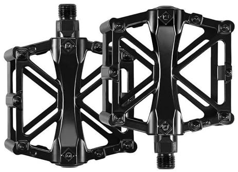 Bibykivn CNC Aluminum Flat MTB Pedals - Wide Non Slip Pedals with Pins, Lightweight and Sturdy for Mountain Bike, Road Bike and Trekking (2 Bearings)