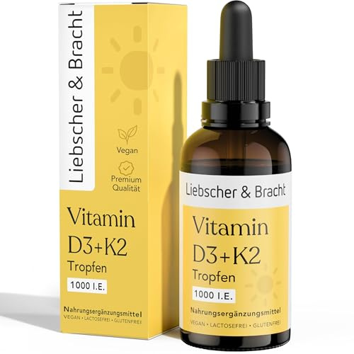 Liebscher & Bracht Vitamin D3 K2 Tropfen (50ml) – 1000 I.E. pro Tropfen – Hohe Bioverfügbarkeit mit K2VITAL® MK-7 – Vegan, Made in Germany – Für Knochen, Muskeln & Immunsystem