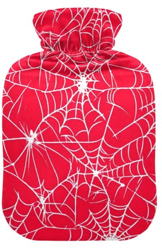 Bolsa de agua caliente con pies de cubierta suave y calentador de cama, tela de araña blanca, bolsa de agua caliente roja para alivio del dolor de cuello y hombros, tamaño mediano
