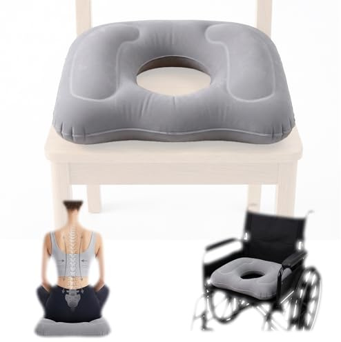 Rubber Ring to Sit on Medical Doughnut Cushion, Inflatable Pressure Cushion for Tailbone Pain Relief, Portable Ring Cushion for Office Chair, Car Seat and Wheelchair Use, 45 x 35 cm Grey Design