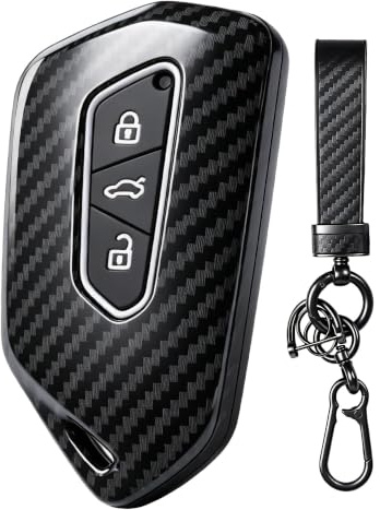 Schlüsselhülle für VW Golf 8 VW ID3 ID4 E-Golf ab 12/2019 Schlüsselcover | 3-Tasten Carbon Autoschlüssel Hülle Cover Schlüssel Hülle für VW GTI GTE Skoda Seat Cupra Skoda Octavia + Schlüsselanhänger