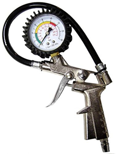 FAST WORLD SHOPPING Pistola Gonfiaggio Aria Compressa con Manometro Bar, PSI, Tubo Flessibile, e Valvola di Sfiato, Innesto Rapido e Attacco Schrader per Pneumatici Auto e Moto