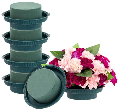 Juvale Flower Arrangements Supplies Wet Floral Foam Round - 6-Pack 4.7 x 2 in Round Green Plastic Vase Inserts - Floral Supplies for Fresh Flowers