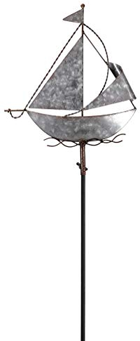Posiwio - Spina Decorativa da Giardino a Forma di Barca a Vela, in Metallo zincato Argentato