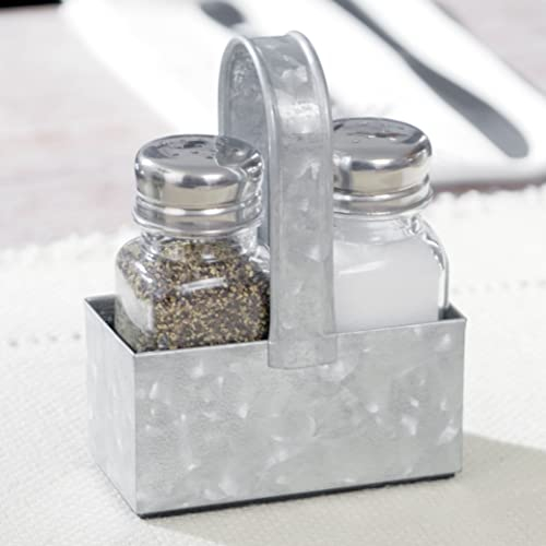 Walford Home - Set di saliera e pepiera con contenitore imbottito di alta qualità, in metallo zincato e vetro, stile rustico vintage