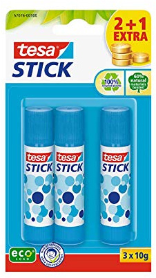 Tesa Stick ecoLogo Klebestift (Blau, 3 x 10 g)