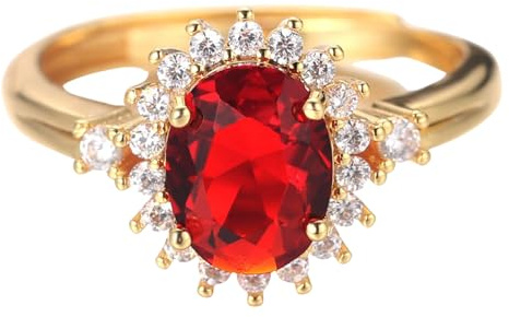 Halukakah Gold Diamantring für Frauen Männer Iced Out,18 Karat Echt Vergoldet Ruby Ring Lab Diamant Set Größe Verstellbar mit KOSTENLOSER Geschenkbox