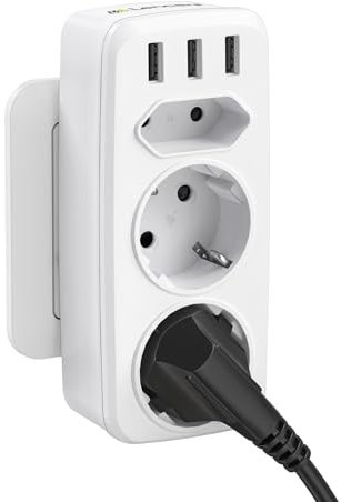 LENCENT Ladron Enchufes USB, Enchufe Multiple 4000W, Enchufe USB de Pared con 3 USB Puertos, 2 Clavijas Schuko y 1 Enchufe EU, Enchufe Portátil con USB, Perfecto para Familia, Cocina y Oficina