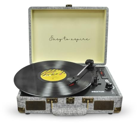 PRIXTON Giradischi in Vinile Vintage VC400, Lettore e convertitore di vinile tramite Bluetooth e USB, 2 altoparlanti incorporati, Colore Grigio