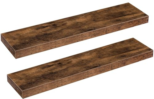 HOOBRO Floating Shelves for Wall, Wall Mounted Shelf Set of 2, 31.5 Hanging Shelf with Invisible Brackets, for Wall Storage in Bathroom Bedroom Kitchen Living Room Office, Rustic Brown BF80BJP201