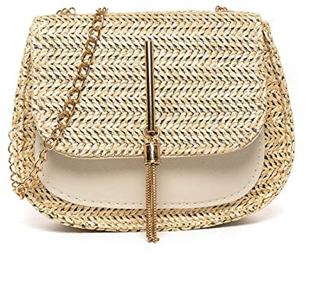 FJZFXKZL Strandtasche Stroh, Frauen Geldbörse Wicker Strandtasche Mode Quaste Stroh Handtasche Dame Crossbody Messenger Umhängetasche (Color : Pink)