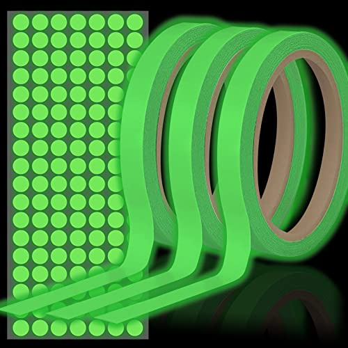 Daily Treasures 3 rouleaux de ruban adhésif pour luminaire 5M de longueur 1 cm de large ruban réflecteur auto-adhésif + 126 PCS points lumineux, ruban fluorescent auto-adhésif