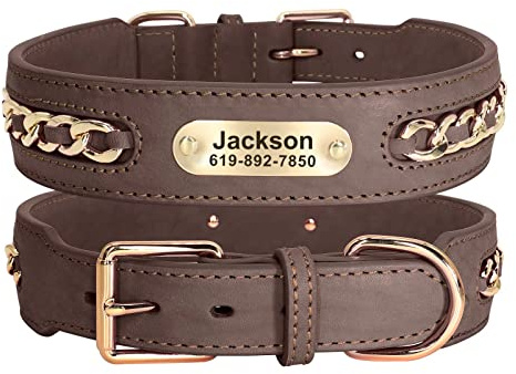 Didog Hundehalsband aus echtem Leder, exquisites geflochtenes Metall, personalisierbar mit graviertem, breitem Namensschild, verstellbar und langlebig, individuelle Hundehalsbänder für kleine,