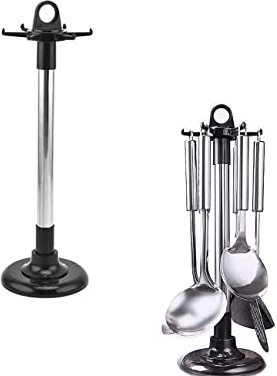 YCSSSD Kitchen ware Storage Rack, Stainless Steel Kitchen Utensil Holder Organizer, Countertop 360 Degree Rotating Utensil Holder for Kitchen Counter with 6 Hooks.