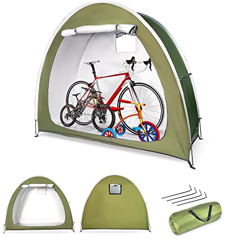 Bike Cover Storage Tent, Foldable Outdoor Bike Tent for Bikes, Garden Tools, Lawn Mover, Waterproof Storage Tent (Green)
