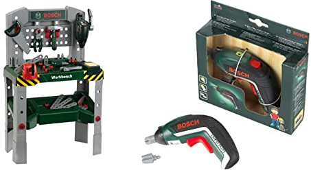 Theo Klein 8637 Bosch Werkbank 48-teilig | Arbeitsplatte mit Lernfunktion | Inkl. Werkzeuge und Zubehör | Spielzeug für Kinder ab 3 Jahren & 8300 Bosch Akkuschrauber Ixolino | ab 3 Jahren