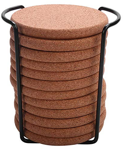 Peukerty Untersetzer aus Kork mit Korkboden und Halterung, wiederverwendbar, natürlicher runder Kork, hitze- und wasserabweisend, Untersetzer für Getränke, Kaffee, warmes Geschenk, Dekoration, Bar,