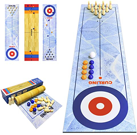 3 in 1 Shuffleboard Bowling Curling Spiel,Shuffleboard Tabelle top Games,Bowling Shuffleboard Tischset,Tragbares Curling-Spiel, Tisch-Familienspiel für Zuhause, Büro, Party