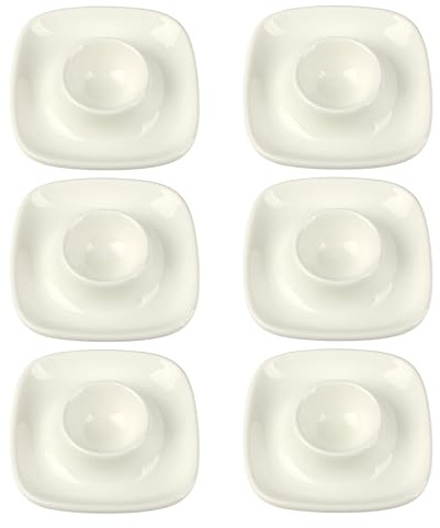 Schramm® 6 Stück Eierbecher Porzellan weiß oder schwarz quadratisch 9,5 x 9,5cm wählbar in 3 Eierhalter mit Ablage Eierständer, Farbe:Weiss