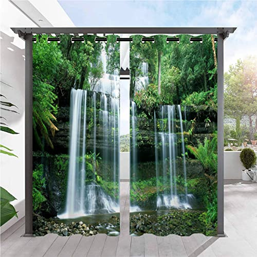 ANHOPE Natur Landschaft Wald Wasserfall Outdoor Vorhänge mit Ösen Oben Wasserdicht Wetterfest Außen Vorhang für Balkon Terrasse Garten Pergola Pavillon Aussen Gardinen 2er Set B132 x H240 cm