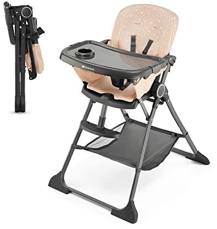 Kinderkraft FOLDEE Hochstuhl Baby, Kinderstuhl ab 6 Monate, Zusammenklappen, Leicht zu tragen mit einer Hand, Verstellbare Rückenlehne und Fußstütze, Tablett und Zubehörkorb im set, Rosa