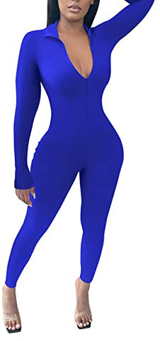 ADMAY Lässige Sommerhose 2023-y22k Leggings Overall mit Reißverschluss Sexy einfarbig für Frauen Einweg Maler-Overall, blau, Small