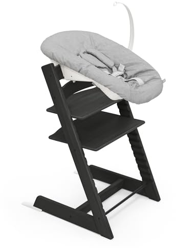 Tripp Trapp Stuhl von Stokke (Black Eichenholz) mit Newborn Set (Grey) - Für Neugeborene bis zu 9 kg - Gemütlich, sicher & einfach zu verwenden