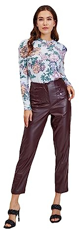 ORSAY Pantaloni da donna in similpelle color bordeaux, a forma corta, slim fit, da donna, alla moda, comode tendenze della moda, collezione versatile, business, casual, taglio moderno, borgogna,