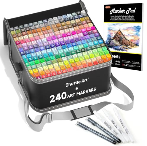 Shuttle Art 240 bunte Doppelseitige Alkohol Markers, mit 1 Markerblock | Alcohol Marker Stifte Set mit Blender & Etui, Twinmarker Stifte für Kinder, Erwachsene, Alkohol Stifte, Marker zum Malen