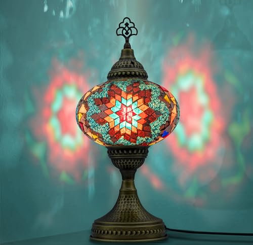 VALVELLO | Lampe Turque | Océan | Marocaine en Mosaïque, Fait Main, Veilleuse, Vintage, Lampe de Table en Verre Décorative pour Chambre, Bureau, Salon et Cadeau pour les Jours Spéciaux