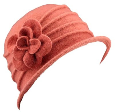 SaoBiiu Vintage-Kirchenhut für Damen, Wolle, Schlapphut, Damenhut, Wintermütze, Blumenkappe, Orange, Einheitsgröße