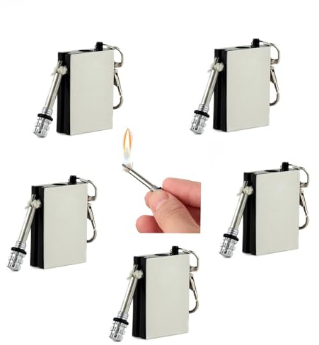 Lot de 5 allume-feu d'urgence pour camping, briquet éternel, allumette en métal à silex, porte-clés étanche permanent, bâton étanche illimité