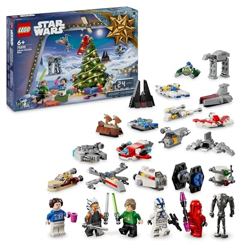 LEGO Star Wars Adventskalender 2024, 18 Mini-Modelle und 6 Charaktere zum Sammeln, Vorweihnachtsgeschenk für Jungen & Mädchen ab 6 Jahren, Bauspielzeug mit Minifiguren, Geschenk zu Weihnachten 75395