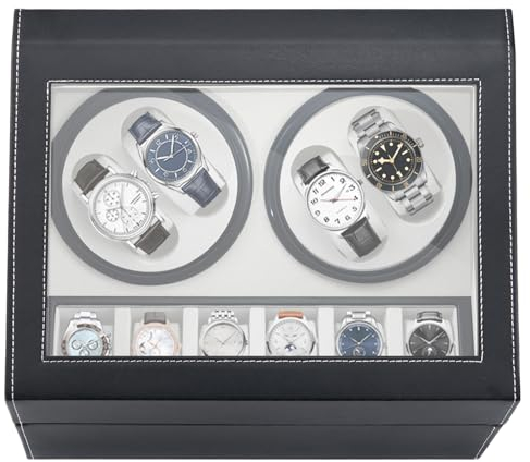 NOSTHEART Automatische Uhrenbeweger Box 4+6 PU Leder Luxuriöser Uhrenbeweger Uhrenvitrine für Automatikuhren mit Leisem Wechselstromadapter Watch Winder