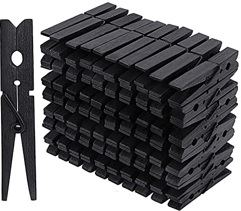 Jeffbaubl 100 Stück Wäscheklammern Holz, Schwarz Holzklammern, Große Holzwäscheklammern, 10.2 cm Wäscheklammern aus Holz für Fotos Fotowand Clothespins DIY Handwerks
