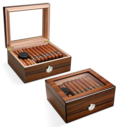 CIGARLOONG Zigarren Humidor aus Zedernholz mit Hygrometer und Luftbefeuchter für bis zu 30-50 Zigarren（L）