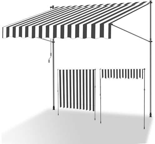 ISOISL Auvent à pince, 400 cm de large, avec manivelle, résistant aux UV, réglable en hauteur, protection solaire et imperméable, sans perçage, pour balcon, terrasse, jardin (blanc)