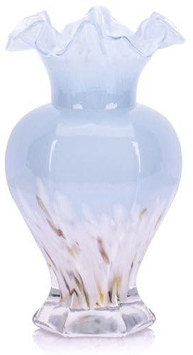 oliruim Blaue und weiße mundgeblasene Glasvase, einzigartige bunte Vase, undurchsichtige Glasvase, Heimdekoration, Esstisch, Wohnzimmer, Eingangsbereich, Küche (Blau Weiß)