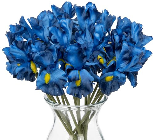 Oairse 15er-Set Kunstblumen Künstliche Lila Irisblüten Künstliche Blumen Deko Seidenblumen für DIY Hochzeit Blumenstrauß Party Tisch Centerpieces Blumenarrangements und Home Frühling Dekoration, Blau