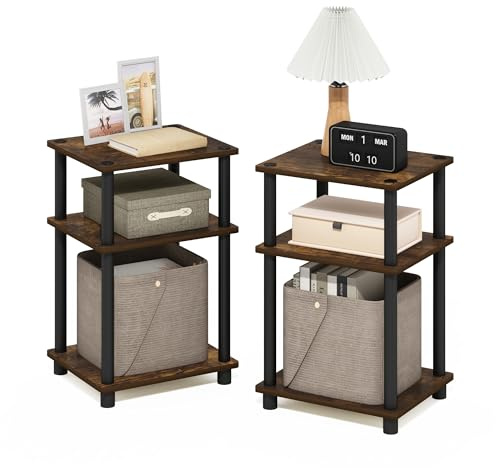 Furinno Juste Turn-N-Tube Table D'appoint à 3 Niveaux, Paquet de 2, Pin Ambre